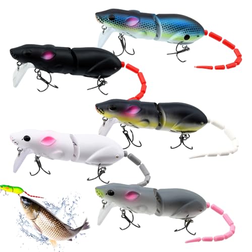 HomeJoySet 5 Stück Lebensechte 3D-Ratten-Topwater-Angelköder – Roboter-Bionik-Design Mit Gelenkbewegung, Langlebige ABS-Konstruktion(5 PCS) von HomeJoySet