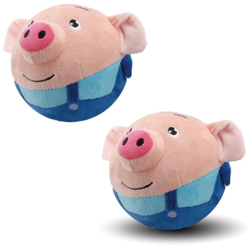 HomeJoySet Interaktives, Bewegliches Plüschspielzeug for Haustiere – Quietschender Hüpfball Im Blauen Schweinedesign for Hunde(2Pcs Blue Pig) von HomeJoySet
