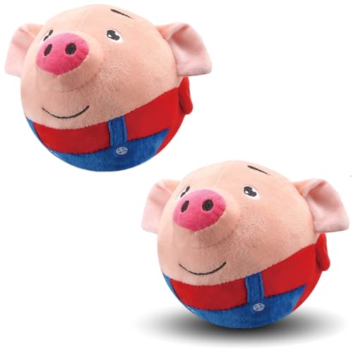 HomeJoySet Interaktives, Bewegliches Plüschspielzeug for Haustiere – Quietschender Hüpfball Im Blauen Schweinedesign for Hunde(2Pcs Red Pig) von HomeJoySet