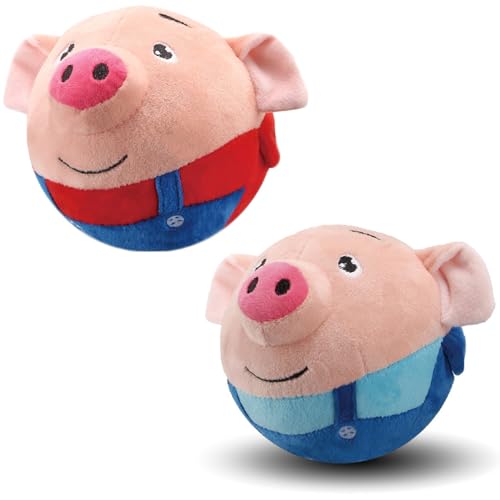 HomeJoySet Interaktives, Bewegliches Plüschspielzeug for Haustiere – Quietschender Hüpfball Im Blauen Schweinedesign for Hunde(Bule+Red Pig) von HomeJoySet