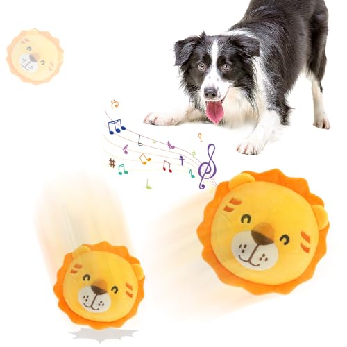 HomeJoySet Interaktives, Bewegliches Plüschspielzeug for Haustiere – Quietschender Hüpfball Im Blauen Schweinedesign for Hunde(Lion) von HomeJoySet