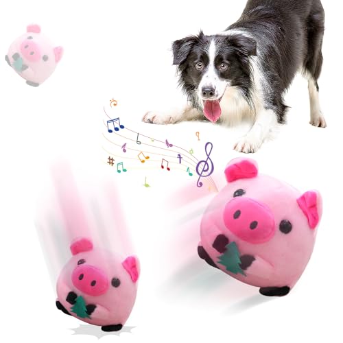 HomeJoySet Interaktives, Bewegliches Plüschspielzeug for Haustiere – Quietschender Hüpfball Im Blauen Schweinedesign for Hunde(Pink Pig) von HomeJoySet