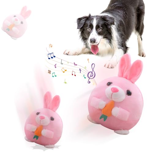 HomeJoySet Interaktives, Bewegliches Plüschspielzeug for Haustiere – Quietschender Hüpfball Im Blauen Schweinedesign for Hunde(Rabbit) von HomeJoySet