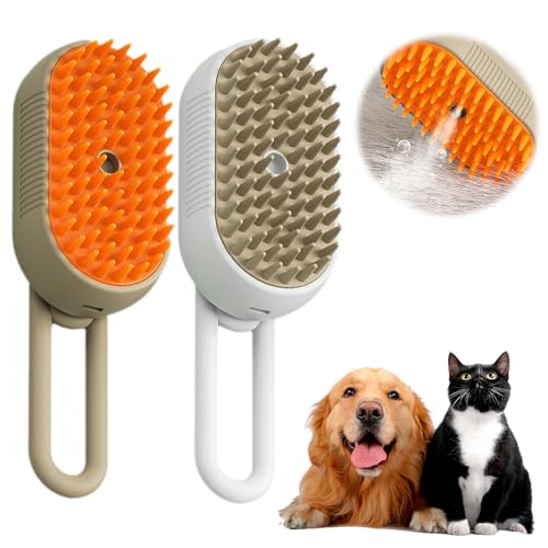 HomeJoySet Neue 3-in-1-Dampfbürste for Die Fellpflege Von Haustieren – Antistatisch, for Katzen Und Hunde (weiß)(White+Khaki) von HomeJoySet