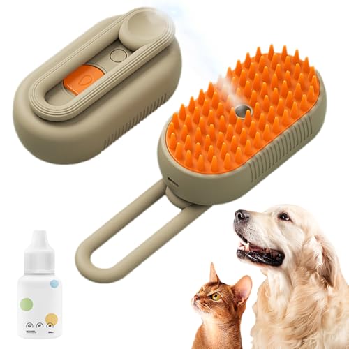 HomeJoySet Neue 3-in-1-Katzendampfbürste – Ultimativer Dampfpfleger for Haustiere for Katzen Und Hunde (Weiß)​(Khaki+Pet Care Serum) von HomeJoySet