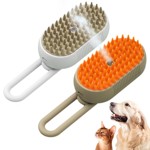 HomeJoySet Neue 3-in-1-Katzendampfbürste – Ultimativer Dampfpfleger for Haustiere for Katzen Und Hunde (Weiß)​(Khaki+White) von HomeJoySet