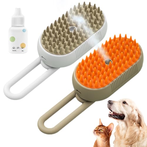 HomeJoySet Neue 3-in-1-Katzendampfbürste – Ultimativer Dampfpfleger for Haustiere for Katzen Und Hunde (Weiß)​(Khaki+White+Pet Care Serum) von HomeJoySet