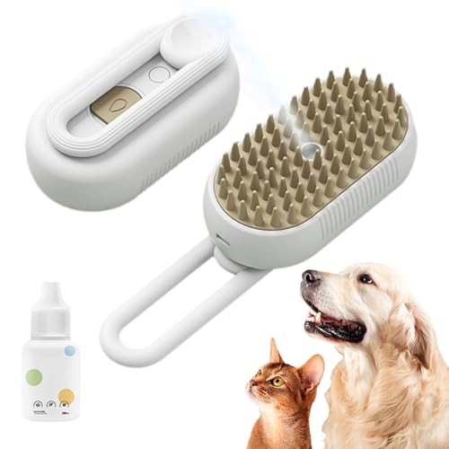HomeJoySet Neue 3-in-1-Katzendampfbürste – Ultimativer Dampfpfleger for Haustiere for Katzen Und Hunde (Weiß)​(White+Pet Care Serum) von HomeJoySet