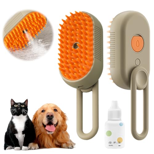 HomeJoySet Ultimative Dampfbürste for Katzen – 3-in-1-Haustierpflegegerät for Haaren, Massieren Und Reinigen (Khaki)(Khaki+Pet Care Serum) von HomeJoySet