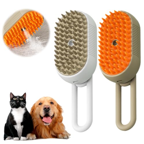 HomeJoySet Ultimative Dampfbürste for Katzen – 3-in-1-Haustierpflegegerät for Haaren, Massieren Und Reinigen (Khaki)(Khaki+White) von HomeJoySet