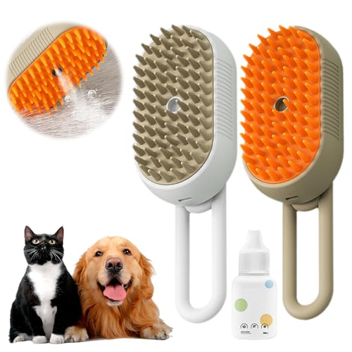 HomeJoySet Ultimative Dampfbürste for Katzen – 3-in-1-Haustierpflegegerät for Haaren, Massieren Und Reinigen (Khaki)(Khaki+White+Pet Care Serum) von HomeJoySet
