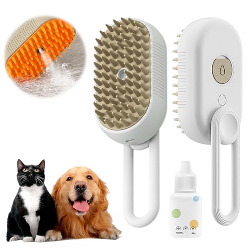 HomeJoySet Ultimative Dampfbürste for Katzen – 3-in-1-Haustierpflegegerät for Haaren, Massieren Und Reinigen (Khaki)(White+Pet Care Serum) von HomeJoySet