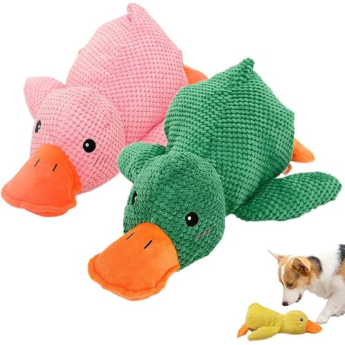 HomeJoySet Verbessertes Hundespielzeug Aus Weichem Plüsch In Form Einer Quakenden Ente – Ideal for Spielen Im Haus, for Alle Größen Und Rassen(Green+Pink) von HomeJoySet