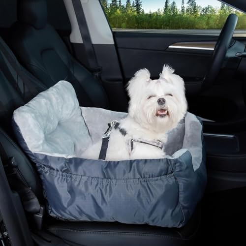 HomeMiYN Hundesitz Auto für kleine Hunde – Wasserdichter, Waschbarer Hundeautositz mit Sicherheitsgurt & Aufbewahrungstasche – Für Vorder- und Rücksitz, Oxford-Stoff (Grau, Oxford) von HomeMiYN