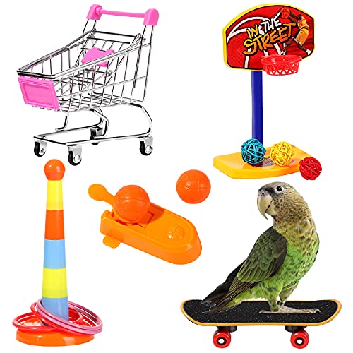 HomeSoGood 1 x Papageien-Trainingsspielzeug, Intelligenzspielzeug für Papageien, Mini-Einkaufswagen, Basketballkorb, stapelbare Ringe für Vögel von HomeSoGood