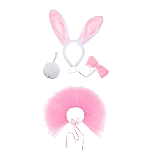 HomeSoGood 4-teiliges Hasen-Kostüm-Set, Haustier-Kaninchenohren, Stirnband, Schwanz und Kragen, Spitze, Tutu-Rock, Haustierbedarf, Hasen-Drag-Hut (rosa) von HomeSoGood