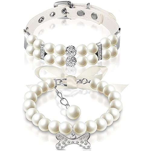 HomeSoGood Haustier-Halsbänder mit Perlen für Hunde, Kätzchen, Welpen, für Hochzeiten, Strass, Kristall, Einheitsgröße, Weiß, 2 Stück von HomeSoGood
