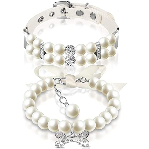 HomeSoGood Haustier-Halsbänder mit Perlen, für Hochzeiten, Strass, Kätzchen, Welpen, Kristall, Einheitsgröße, Weiß, 2 Stück von HomeSoGood