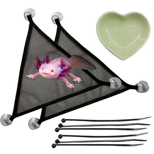 Axolotl Hängematte für Aquarium mit Keramik-Futterschale, Axolotl Hängematte mit Schüssel, Reptilien-Dreieck-Hängematten mit Tablett-Futterstation, Axolotls Zubehör für Tank, Bartagamen-Tankzubehör von Homedy Crafts