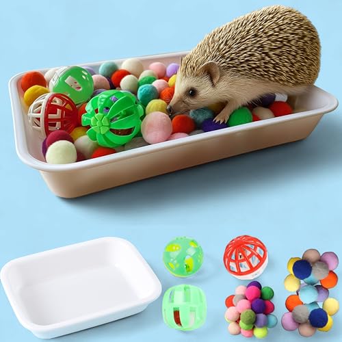 Dig-Box-Tablett für Igelkäfig mit Ballspielzeug, lustiges Dig-Box-Tablett für Igel, Ballglocke, Spielzeug für Hamster, Frettchen, Kätzchen, Katze, Igelzubehör, Kleintierzubehör (weiß, 21,3 x 15 x 4,1 von Homedy Crafts