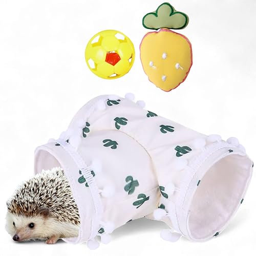 Igelversteck Tunnel mit Glocke, Ball, Igel-Tunnel mit 2 Spielzeugen, für Igel, Kleintier-Tunnelröhren, Spielzeug für Hamster, Meerschweinchen, Chinchilla, Kaninchen, Igelzubehör (weißer Tunnel) von Homedy Crafts