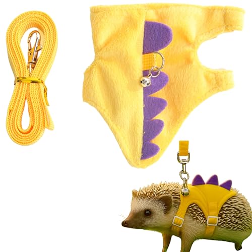 Verstellbare Igel-Leine und Geschirr mit sicherer Glocke, Dinosaurier-förmiges Geschirr für Training, Spielen, Hamsterkleidung für Frettchen, Meerschweinchen, Hamster, Igel-Zubehör (Gelb) von Homedy Crafts
