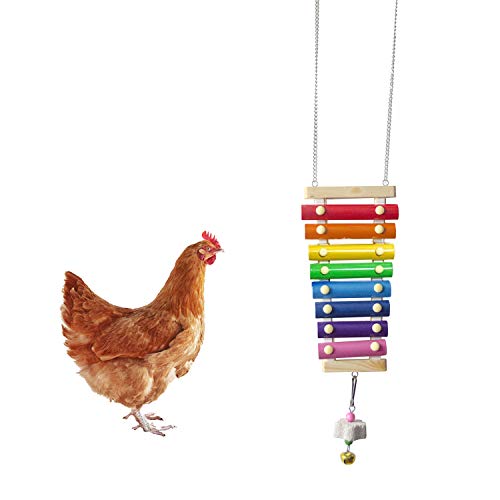 Hühner-Xylophon-Spielzeug 8 Metallschlüssel Hühnerstall-Hackspielzeug mit Schleifstein für Hühner Die Holz-Xylophon Aufhängen von Homeriy