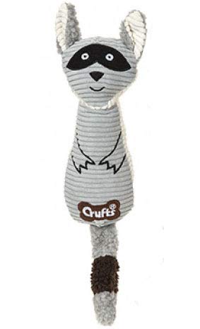 HomestreetUK Cute and Soft Crufts® Kauspielzeug für Haustiere, aus Cordstoff, quietschend, für 3 Tiere, Waschbär, Fuchs oder Eichhörnchen, flauschig, weich und quetschbar mit Quietscher (Waschbär) von HomestreetUK