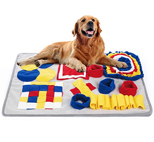 Homewit Schnüffelteppich für Hunde, Schnüffelteppich Hund Waschbar, Riechen rutschfest Hunde Intelligenzspielzeug, Intelligenz Hundespielzeug mit Wäschesack, 70x50 cm Blau von Homewit