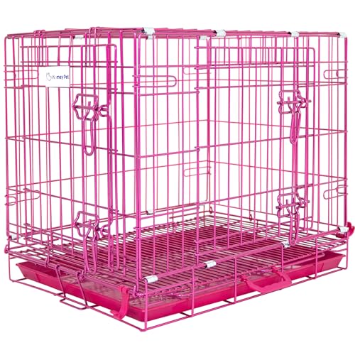 HOMEY PET 61 cm kleine Hundebox, niedlicher rosa Welpenkäfig zusammenklappbare Hundehütte innen, Nanobeschichtete Metalldraht-Hundebox mit abnehmbarer Bodengitterschale, Doppeltüren, Doppelschlössern HOMEY PET 61 cm kleine Hundebox, niedlicher rosa Welpenkäfig zusammenklappbare Hundehütte innen, Nanobeschichtete Metalldraht-Hundebox mit abnehmbarer Bodengitterschale, Doppeltüren, Doppelschlössern von Homey Pet