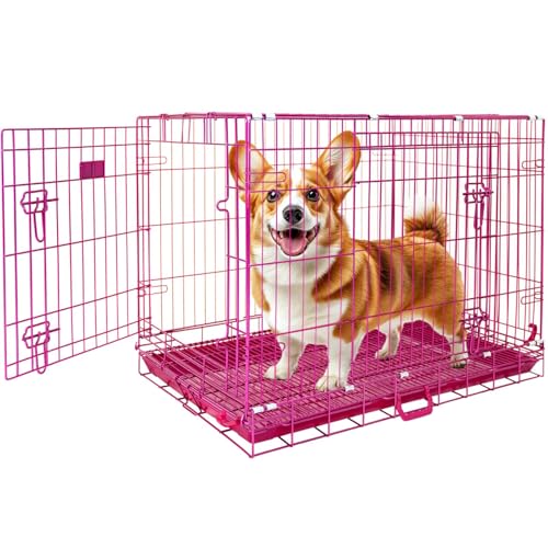 HOMEY PET 91,4 cm Hundekäfig, niedlicher rosa Hundekäfig Faltbare mittelgroße Hundehütte Innen, Nanobeschichtete Metalldraht-Hundebox mit abnehmbarer Bodengitterschale, Doppeltüren Doppelschlössern von Homey Pet
