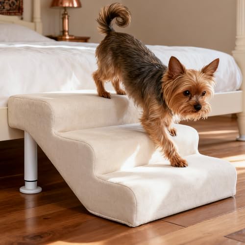 Homfstyi Hundetreppe für Bett, 3-stufige weich gepolsterte Rampe für Hunde von Homfstyi