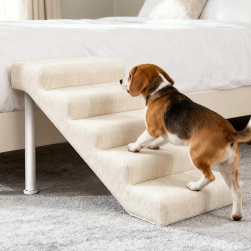 Homfstyi Hundetreppe für Bett, 5-stufige weich gepolsterte Rampe für Hunde von Homfstyi