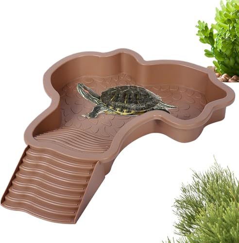 Homg Schildkröten Wasserbecken, Schildkröten Wasserschale, Reptilien-Badebecken, Schildkröten Wasserschale, Schildkröten Badeschale Für Schlange, Bartagamen, Schildkröte, Gecko (Brown) von Homg