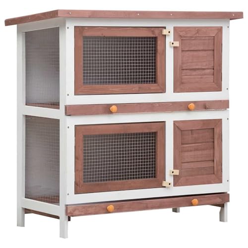 Homgoday 2-Etagen-Kaninchenstall aus Holz, großzügig & stabil, 90x45x90 cm - Braun & Weiß Model170835 von Homgoday