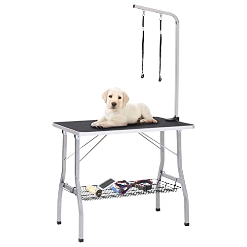Homgoday Einstellbarer Pflegetisch für Hunde mit 2 Ringen und Korb, Möbel für Haus Innen Außen Wohnzimmer Schlafzimmer Homgoday Einstellbarer Pflegetisch für Hunde mit 2 Ringen und Korb, Möbel für Haus Innen Außen Wohnzimmer Schlafzimmer von Homgoday
