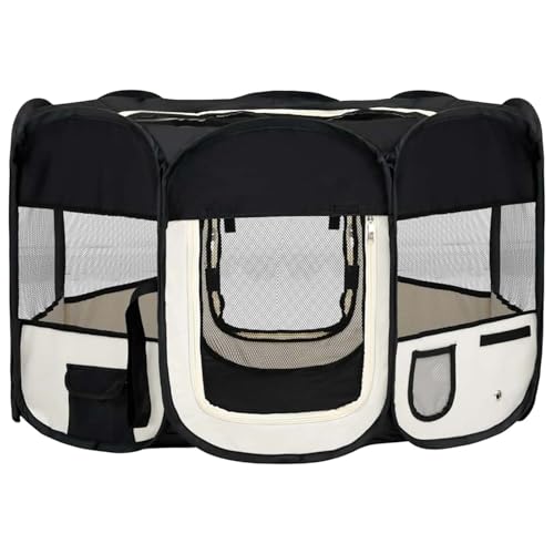 Homgoday Faltbarer Welpenlaufstall mit Tragetasche Schwarz 125x125x61 cm Hundezaun Model171007 von Homgoday