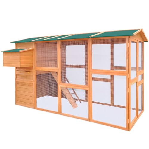 Homgoday Großer Holzhühnerstall mit Legenest, 295x163x170 cm, wetterfest, einfach zu reinigen - Braun Model170411 von Homgoday