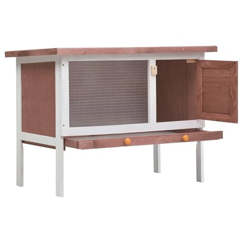 Homgoday Hochwertiger Holz-Kaninchenstall mit Schubfach, 90x45x65 cm - Braun & Weiß Model170829 von Homgoday