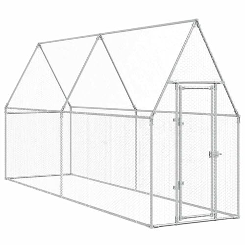 Homgoday Hühnerkäfig Silbern 400x100x190 cm Verzinkter Stahl Hühnerstall Model172551 von Homgoday