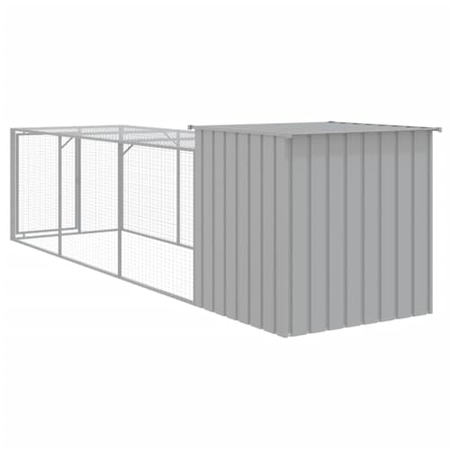 Homgoday Hühnerstall mit Laufstall für den Außenbereich, Legeställe für Hühner, Käfige für Kaninchen, Käfige für Vögel, Kaninchenhaus, Legegehenne, verzinkter Stahl, hellgrau, 110 x 405 x 110 cm von Homgoday
