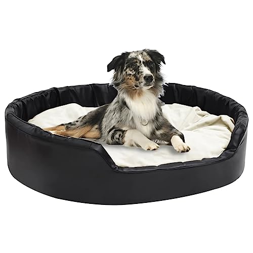 Homgoday Hundebett, Hundebett Schwarz und Beige, 99 x 89 x 21 cm, Plüsch und Kunstleder, Hundebett für Hunde, Hundehütte, weiches Hundebett, Hundehütte für den Innenbereich Homgoday Hundebett, Hundebett Schwarz und Beige, 99 x 89 x 21 cm, Plüsch und Kunstleder, Hundebett für Hunde, Hundehütte, weiches Hundebett, Hundehütte für den Innenbereich von Homgoday