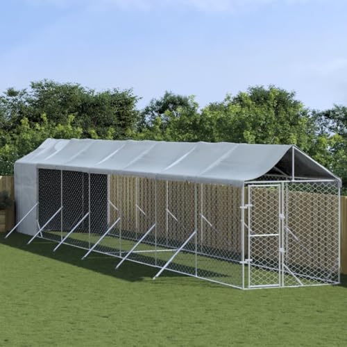 Homgoday Hundehütte für den Außenbereich, silbernes Dach, 2 x 14 x 2,5 m, verzinkter Stahl, Käfig für Hunde, Käfig für Hunde, für den Außenbereich Homgoday Hundehütte für den Außenbereich, silbernes Dach, 2 x 14 x 2,5 m, verzinkter Stahl, Käfig für Hunde, Käfig für Hunde, für den Außenbereich von Homgoday