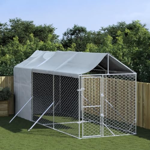 Homgoday Hundehütte für den Außenbereich, silbernes Dach, 2 x 6 x 2,5 m, verzinkter Stahl, Käfig für Hunde, Käfig für Hunde, für den Außenbereich Homgoday Hundehütte für den Außenbereich, silbernes Dach, 2 x 6 x 2,5 m, verzinkter Stahl, Käfig für Hunde, Käfig für Hunde, für den Außenbereich von Homgoday