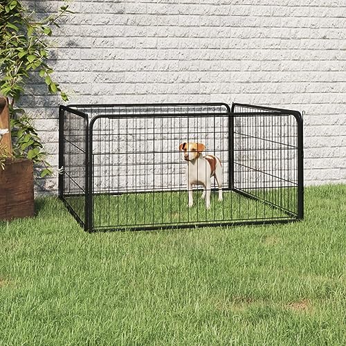 Homgoday Hundekäfig, Hundebox mit 4 Paneelen, schwarz, 100 x 50 cm, pulverbeschichteter Stahl, Hundekäfig, Käfig für Hunde, Käfig für Hunde, für den Außenbereich, Modell 171794 von Homgoday