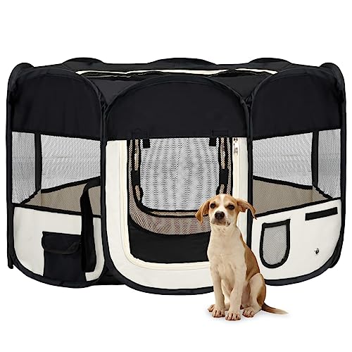 Homgoday Hundekäfig, zusammenklappbar, mit Tragetasche, schwarz, 125 x 125 x 61 cm, Hundekäfig für den Innenbereich, Kennel für Hunde, Hundekäfig, Hundegehege für den Außenbereich von Homgoday