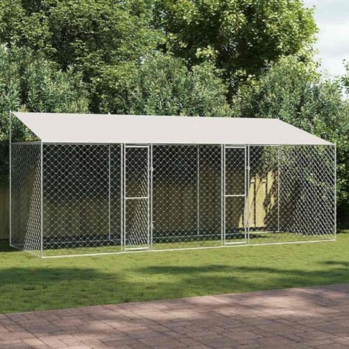 Homgoday Hundekäfig Silber 600 x 200 x 256 cm Verzinkter Stahl Hundekäfig Model3368304 von Homgoday