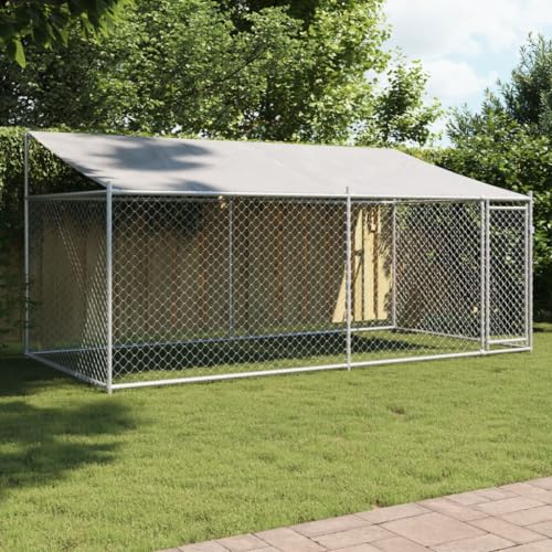 Homgoday Hundekäfig für den Innenbereich, Hundekäfig für Hunde, Käfig für Hunde, Käfig für Hunde, mit Dach und grauer Tür, 4 x 2 x 2 m aus verzinktem Stahl Homgoday Hundekäfig für den Innenbereich, Hundekäfig für Hunde, Käfig für Hunde, Käfig für Hunde, mit Dach und grauer Tür, 4 x 2 x 2 m aus verzinktem Stahl von Homgoday