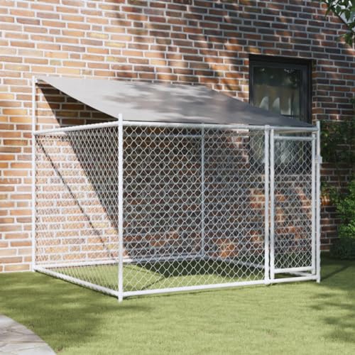 Homgoday Hundekäfig mit Dach und Tür grau 2x2x2m Stahl verzinkt Laufstall geeignet für Hunde/Welpen/Katzen & Kaninchen, Indoor/Outdoor Hund und Haustier Laufstall Hundegehege Welpengehege Tiere & von Homgoday