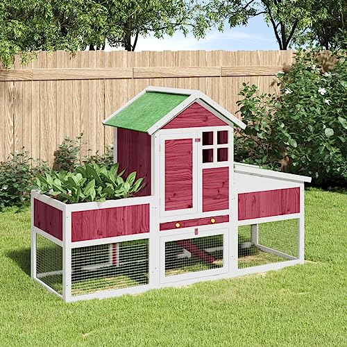 Homgoday Kaninchenstall aus Massivholz aus roter Kiefer, 170 x 63 x 113 cm, Käfige und Räume für Kleintiere, Produkt für Haustiere und Tiere von Homgoday